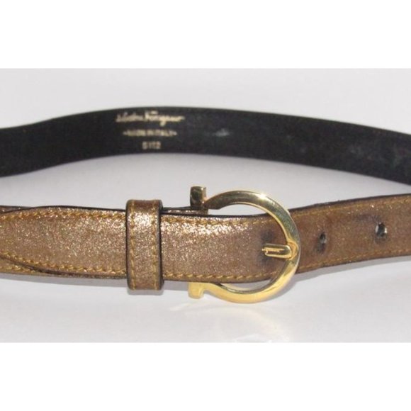 Salvatore Ferragamo Gold Leather Gancini Belt